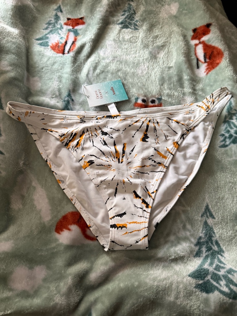 Andie White Bikini Bottom with Black and Mustard Print